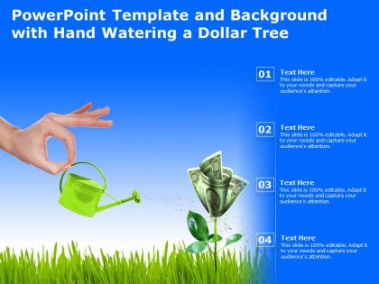 Powerpoint template and background with hand watering a dollar tree