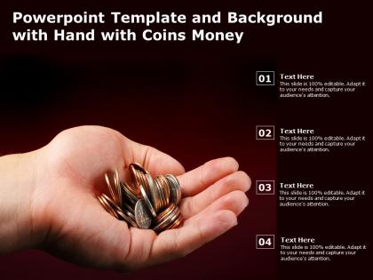 Powerpoint template and background with hand with coins money
