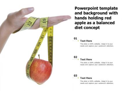 Powerpoint template and background with hands holding red apple as a balanced diet concept