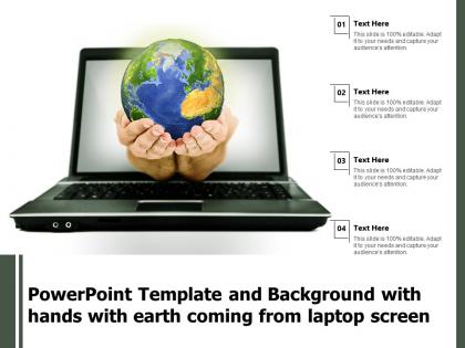 Powerpoint template and background with hands with earth coming from laptop screen
