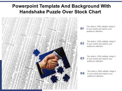 Powerpoint template and background with handshake puzzle over stock chart