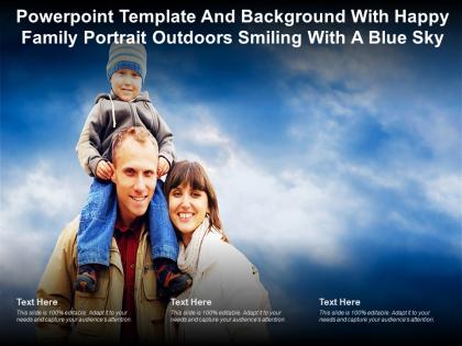 Powerpoint template and background with happy family portrait outdoors smiling with a blue sky