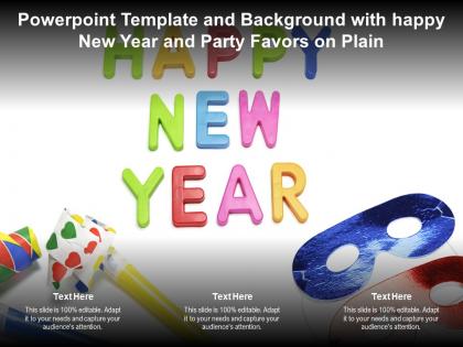 Powerpoint template and background with happy new year and party favors on plain