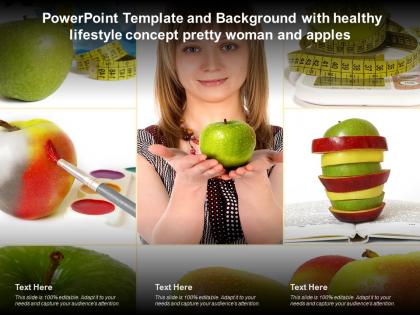 Powerpoint template and background with healthy lifestyle concept pretty woman and apples