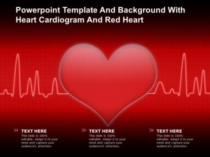Powerpoint template and background with heart cardiogram and red heart