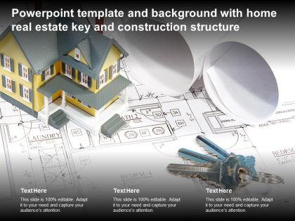 Powerpoint template and background with home real estate key and construction structure