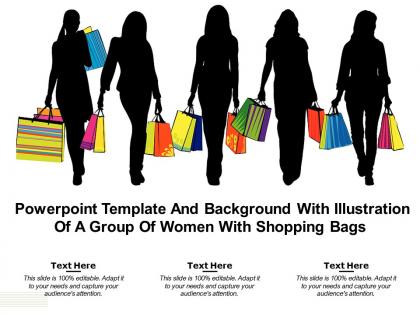 Powerpoint template and background with illustration of a group of women with shopping bags