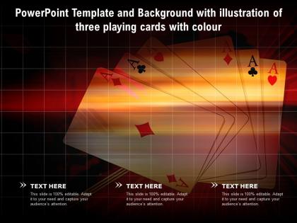 Powerpoint template and background with illustration of three playing cards with colour