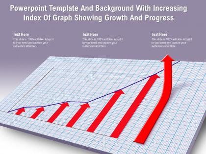 Powerpoint template and background with increasing index of graph showing growth and progress