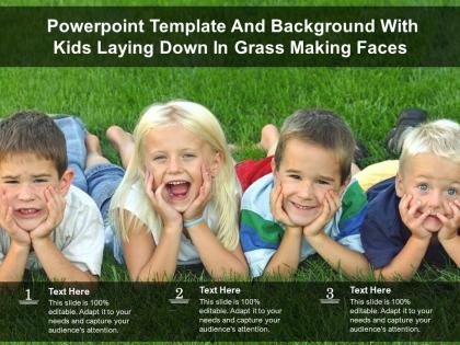 Powerpoint template and background with kids laying down in grass making faces