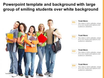 Powerpoint template and background with large group of smiling students over white background
