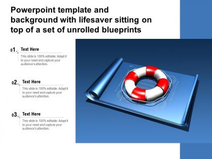 Powerpoint template and background with lifesaver sitting on top of a set of unrolled blueprints