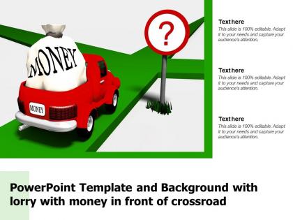 Powerpoint template and background with lorry with money in front of crossroad