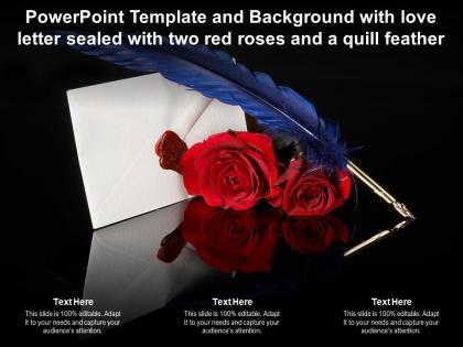 Powerpoint template and background with love letter sealed with two red roses and a quill feather