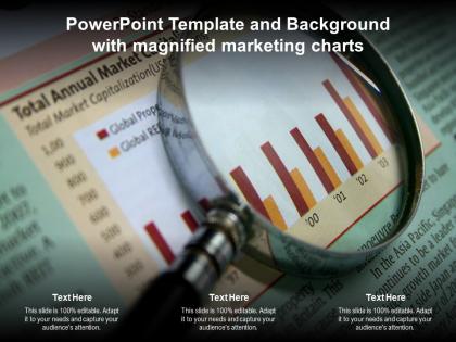 Powerpoint template and background with magnified marketing charts