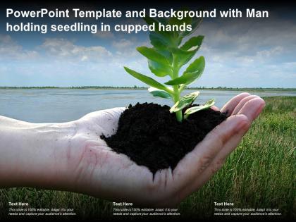 Powerpoint template and background with man holding seedling in cupped hands
