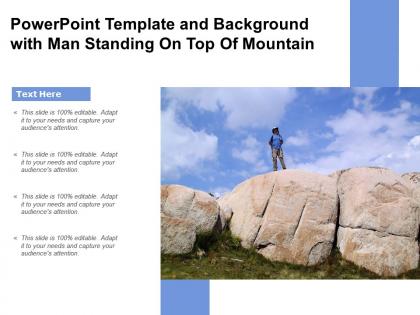 Powerpoint template and background with man standing on top of mountain
