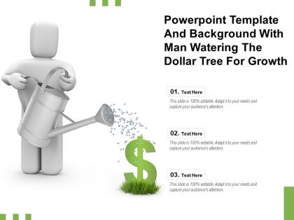 Powerpoint template and background with man watering the dollar tree for growth
