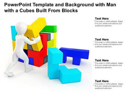 Powerpoint template and background with man with a cubes built from blocks
