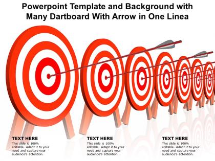 Powerpoint template and background with many dartboard with arrow in one linea