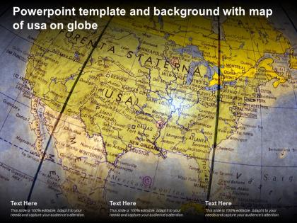 Powerpoint template and background with map of usa on globe