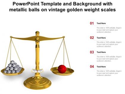 Powerpoint template and background with metallic balls on vintage golden weight scales