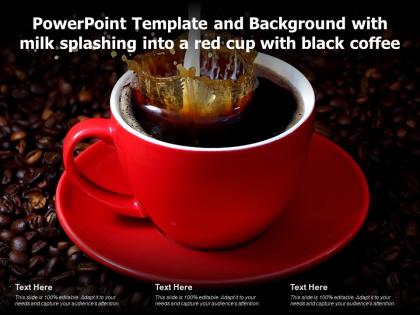 Powerpoint template and background with milk splashing into a red cup with black coffee