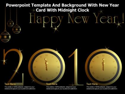 Powerpoint template and background with new year card with midnight clock