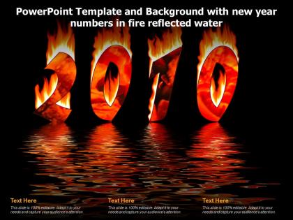 Powerpoint template and background with new year numbers in fire reflected water