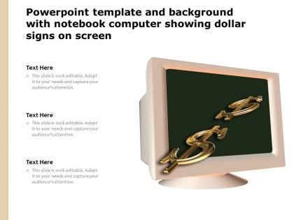 Powerpoint template and background with notebook computer showing dollar signs on screen