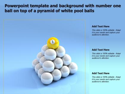 Powerpoint template and background with number one ball on top of a pyramid of white pool balls