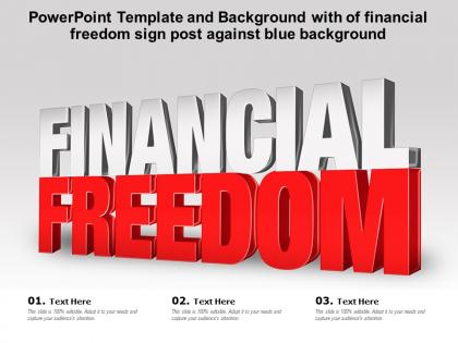 Powerpoint template and background with of financial freedom sign post against blue