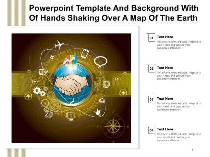 Powerpoint template and background with of hands shaking over a map of the earth