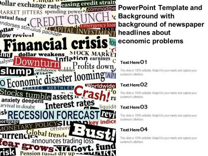 Powerpoint template and background with of newspaper headlines about economic problems