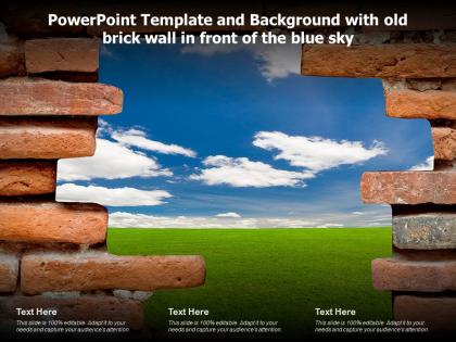 Powerpoint template and background with old brick wall in front of the blue sky