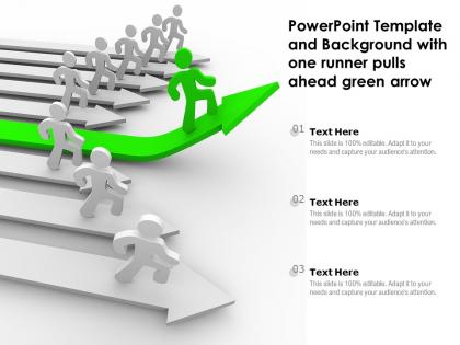Powerpoint template and background with one runner pulls ahead green arrow