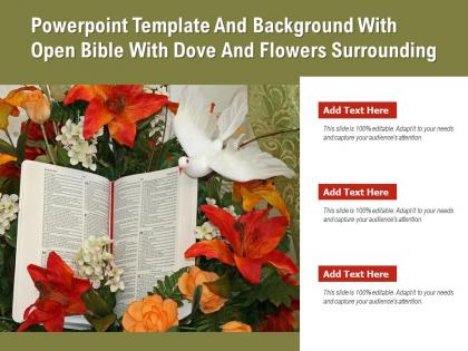 Powerpoint template and background with open bible with dove and flowers surrounding