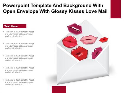 Powerpoint template and background with open envelope with glossy kisses love mail