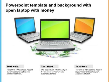 Powerpoint template and background with open laptop with money