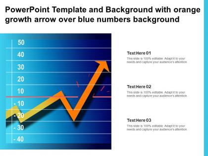 Powerpoint template and background with orange growth arrow over blue numbers background