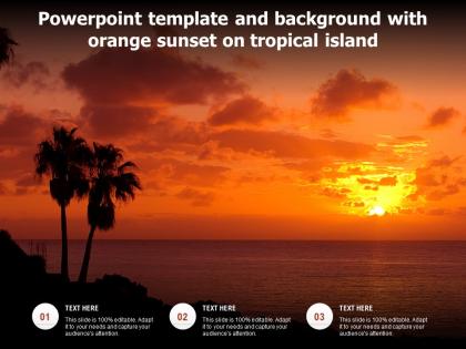 Powerpoint template and background with orange sunset on tropical island