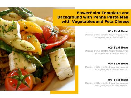Powerpoint template and background with penne pasta meal with vegetables and feta cheese