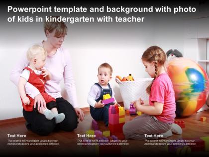 Powerpoint template and background with photo of kids in kindergarten with teacher