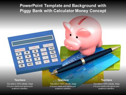 Powerpoint template and background with piggy bank with calculator money concept