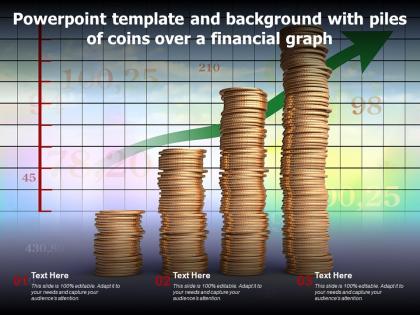 Powerpoint template and background with piles of coins over a financial graph