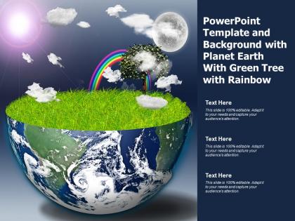 Powerpoint template and background with planet earth with green tree with rainbow