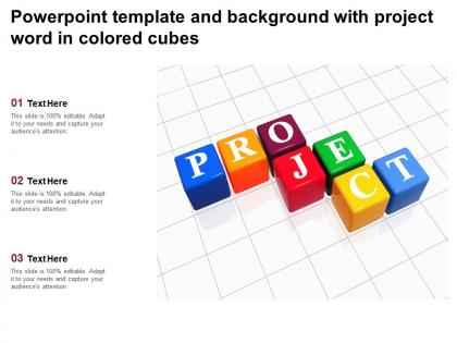 Powerpoint template and background with project word in colored cubes