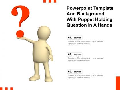 Powerpoint template and background with puppet holding question in a handa