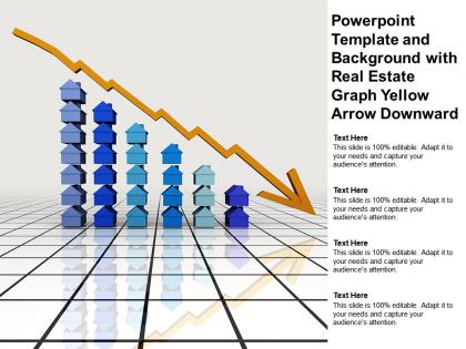 Powerpoint template and background with real estate graph yellow arrow downward