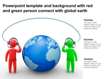 Powerpoint template and background with red and green person connect with global earth